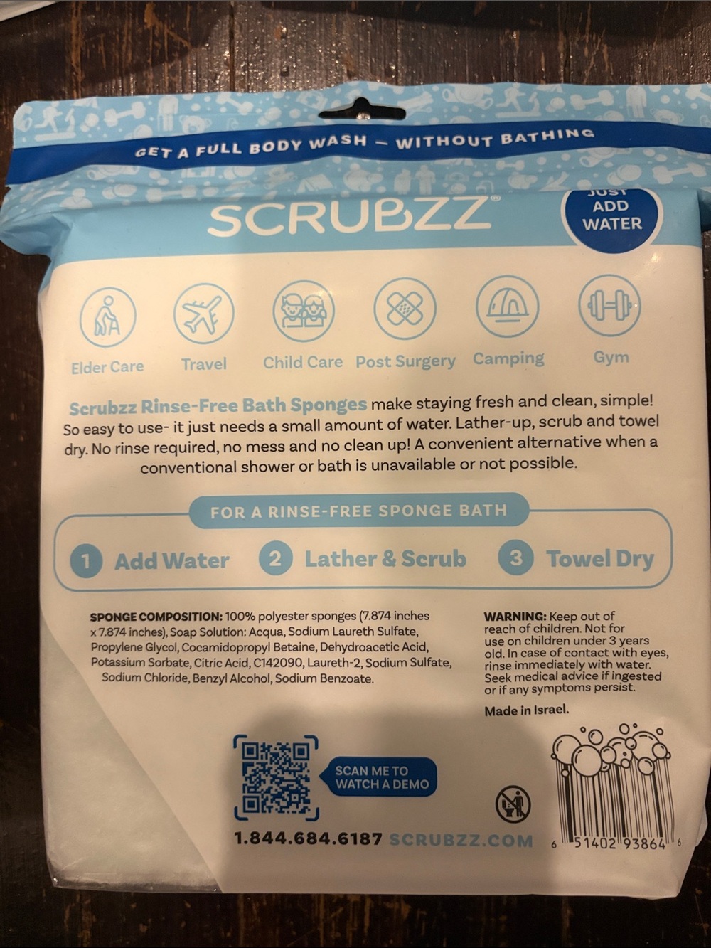 Rinse-Free Bath Sponges - White 3 packs (25 per Pack) - Picture 2 of 2
